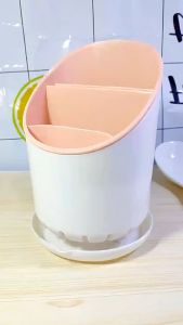 ที่ใส่ช้อน กล่องใส่ช้อน-ส้อม พร้อมกับช่องเสียบมีด ที่เก็บของในครัว มีรูระบายน้ำ