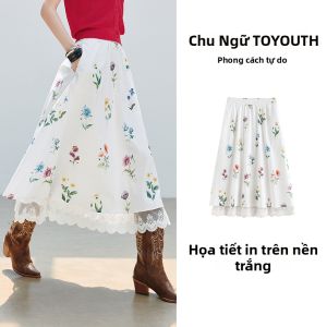 Toyouth | Chân Váy Midi A-Line Voan & In Ảnh Resort
