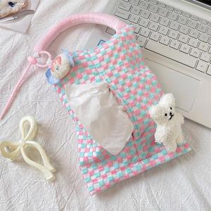 Cute Decorative Hanging Style Tissue Box Car Use Drawstring Paper Towel Holder Fabric Art Napkin Storage Bag Cartoon Element