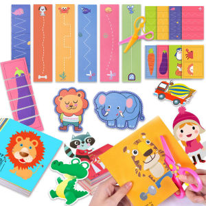 49-91pcs Learn Scissor Skills Cut Paper Craft Toys Safety Scissors Preschool Cutting Practice Activity Book Toddlers Kids Gifts
