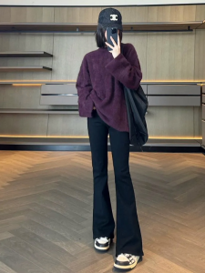 Black Bell Bottom Jeans Womens 2025 New Slim Fit Elastic Spring Autumn High Waist Slimming Floor Length Bell Pants