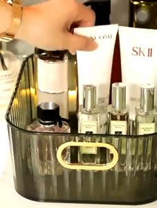 Desktop Storage Box with Cover Stackable Thickened Handle Cosmetics Jewelry Storage Basket Acrylic Makeup Organizer