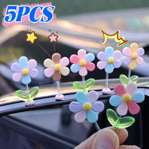 5PCS 2024 New Sunflower Car Center Console Decoration Ornament Shake Head Flower Decorations Rainbow Flower Ornament Car Interior Decoration Accessories