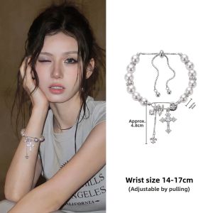 CAFFTI | Layered Gold & Silver Pearl Iris Cross Bracelet New