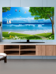 New 65 Inch TV Dust Cover Fabric Art Sunscreen Stand Type Curved Screen Desktop Landscape Protection Cover for Televisions