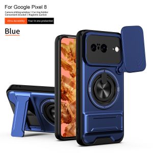 Armor Shockproof Phone Case For Google Pixel 8 Sliding Camera Cap Built-in Magnet Ring Kickstand Protective Funda