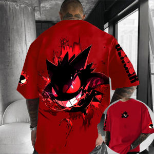 Pokémon ญี่ปุ่นอะนิเมะอุปกรณ์ต่อพ่วงพิมพ์แขนสั้น Mewtwo Pikachu ฤดูร้อนหลวม Blockbuster กีฬาเสื้อยืด