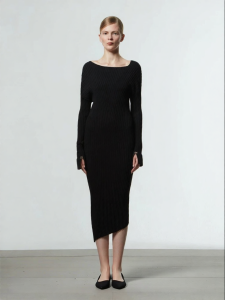 Designer Autumn Minimalist Asymmetrical Collar Knit Fitted Long Dress