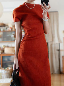 Red Chinese Style Engagement Dress Short Sleeve Womens Fashion Spring Summer Slim Fit Bodycon Long Evening Gown Wedding
