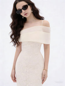 French Lace One Shoulder Elegant Dress