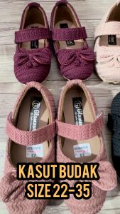 KASUT BUDAK PEREMPUAN SIZE 22-35 BAHAN FABRIC ANTI SLIP RUBBER SOLE GIRLS FLAT SHOES SLIP-ON STRAP-ON KASUT RAYA