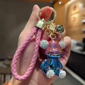 Móc Khóa Gấu Berick Tai Gấu Đính Đá  Có Chuông Kèm Dây Bện Nhiều Màu Cầu Vồng Dễ Thương