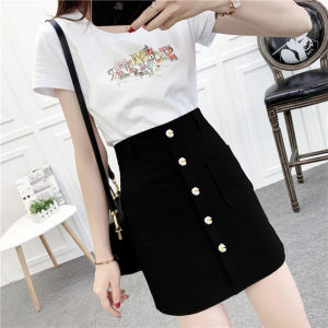 Spring Summer New Style High Waist Slim Fit A-Line Mini Skirt Suit Material Button Decor Short Half Body Skirts for Women