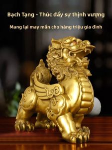 SHANYANG | Pair of Male and Female Pi Qiu Figurines in Brass
