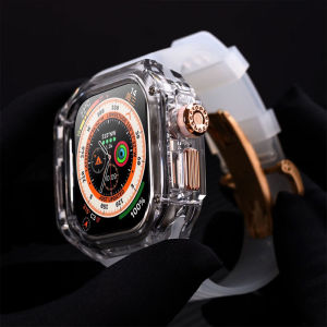 เคส Apple Watch คริสตัลชุดแท่งใสพิเศษ 2 49มม. สายซิลิโคนซีรีส์วงดนตรีสำหรับ IWatch 9/8/7/6/5/4 SE 45/44มม