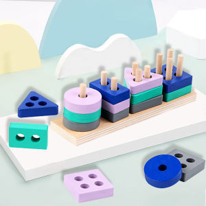 Bevavar Mainan kayu anak puzzle geometri matching shape wooden toys