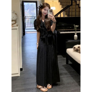 Y6Y | Bộ Đầm Hè Màu Đen Phong Cách Pháp Hepburn