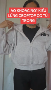 Áo Khoác Nữ nỉ dày logo nổi NO1 Kiểu Lửng Croptop Hoodie Zip Túi Trong tay dài Dây Kéo Phao Top áo chống nắng thu đông