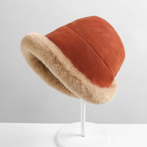 Womens New Winter Furry Fisherman Hat Plus Velvet Warm Cotton Hat Womens Winter Lei Feng Hat Ear Protection Plush Basin Hat