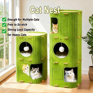 4in1 Felt Cat House Cat Bed 3-Tier Cat Tree Anti Scratch Odorless Large Cat House with Cat Toy
