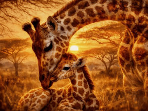 Huacan New Arrivals 5D DIY Diamond Painting Giraffe Mother and Calf Diamond Embroidery Animal Complete Kit Home Decor