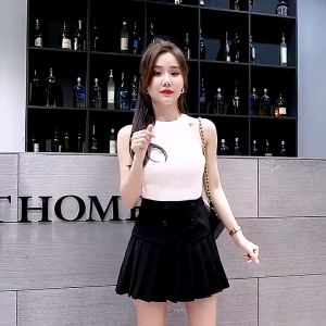 🔥[D003-3] Quần giả váy tuyết mưa lưng thun PHỐI 4 NÚT xếp ly Quảng Châu - kholenqc