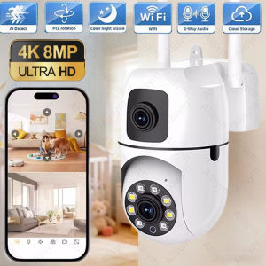 8MP Wifi Security Camera Dual Lens Dual Screen IP Cameras 5MP Surveillance Auto Tracking Night Vision 10X Digital Zoom CCTV Cam