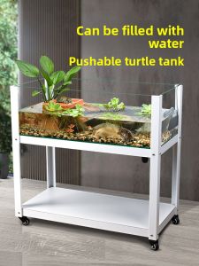 Large Eco-friendly Turtle Aquarium with Sunbathing Platform Glass Aluminum Alloy Frame Drainage Pet Food And Supplies