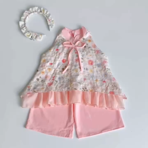 BG28 Bộ áo yếm quần xuông hồng cho bé gái RIOKIDS mặc Lễ Tết Trung Thu đi chơi Chùa