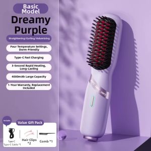 Wireless Negative Ion Hair Straightening Comb Electric Heat Styling Tool for Men Women Travel Student Dormitory Salon Use