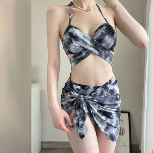 2024 New Style Womens Bikini Set High Waist Cover up Tie Dye Steel Swimwear Three Piece Separate Design Beachwear