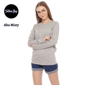 Kaos Polos Wanita Oneck Lengan Panjang Bahan Katun Combed 30s Warna Abu Misty