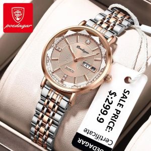 POEDAGAR Genuine Ladies Watch Stainless Steel Strap Luminous Calendar Waterproof 3013