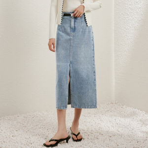 Yigue | High Waist Slit Denim Skirt