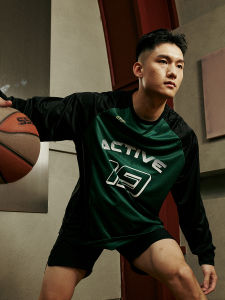 LUSHISI American Retro Color Block Basketball Training Long Sleeve T-Shirt Quick Dry Shoulder Insert Design Loose Fit Youth Fashion