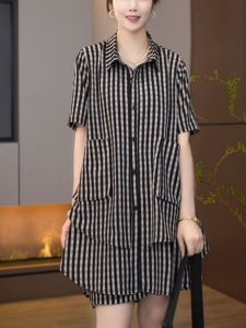 Slimming Loose Printed Short Sleeve Two-Piece Set Womens Fashion Summer 2025 Polyester Fiber Button-Up Polo Collar Short Shorts