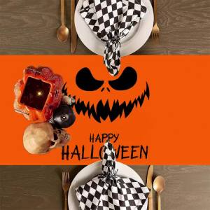 Halloween Table Runner Jack O Lantern Bat Skull Table Scarf Gothic Dining Buffet Cover Banquet Holiday Party Tabletop Home Decor