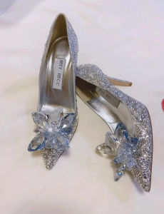 รองเท้าแต่งงานส้นสูงคริสตัลสีเทา ทรงหัวแหลม สำหรับเจ้าสาวและผู้ช่วยเจ้าสาว รองเท้าแต่งงานส้นสูงแบบฝรั่งเศส รองเท้าผู้หญิง รองเท้าแฟชั่น