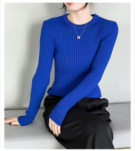 เสื้อผ้าถักแขนยาวผู้หญิงเสื้อไหมพรมสวมหัวเข้ารูปสำหรับฤดูใบไม้ร่วงและฤดูหนาวเสื้อตัวในชิคๆลดอายุสไตล์ตะวันตกสำหรับสวมด้านในเสื้อท่อนบน