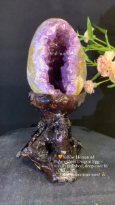 Fast selling ✨Money should be spent where it matters most — fully polished all genuine crystal.  💜 Yellow Hematoid Amethyst Dragon Egg – fully polished deep cave (6 cm) ✨ On promotion now!