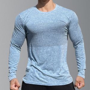 Mens Long Sleeve Sporty T-Shirt Casual Basketball Training Quick Dry Elastic Fitness Brother Base Layer Top round Neck