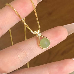 【CANAMEK】Jade Beads Titanium Steel NecklaceLlight Luxury Blessing Bag Pendant Women Collarbone Chain Simple and Versatile Fashion Accessories Jewelry