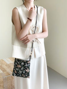กระเป๋าสะพายข้างลายดอกไม้ฝรั่งเศสขนาดเล็ก MEYOU FAIRY กระเป๋าสะพายข้างผ้าฝ้ายลายดอกไม้สำหรับใส่โทรศัพท์มือถือ