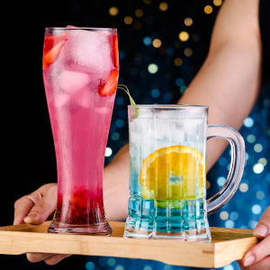 แก้วน้ำผลไม้ขนาดใหญ่ 700 มล หนาขึ้น ใบ แก้วเครื่องดื่มความจุเยอะ แก้วน้ำเย็น โปร่งแสง ใบ แก้วชา ยอดนิยมในอินเทอร์เน็ต สีแดง