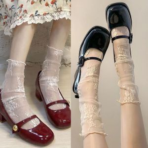 KAK SHOPZ ถุงเท้าลูกไม้สีขาว พิเศษ ถุงเท้าผู้หญิง ลามิเนต และ ถุงน่องฤดูร้อนตาข่ายบางญี่ปุ่น JK ดอกไม้ Mary Jane