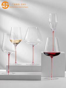 Luxurious Handmade Crystal Wine Glasses Ultra-Thin Red Wine Glasses Burgundy Wine Cup Black Tie Red Silk Rods Crystal Cups
