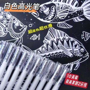 โลเบลินปากกาเน้นข้อความขนาดใหญ่ สีขาว ด้าม 1 มม ศิลปะ ปากกาเน้นข้อความแบบหัวกระสุน สีขาว ด้าม อุปกรณ์สำนักงาน ปากกาสีกลาง