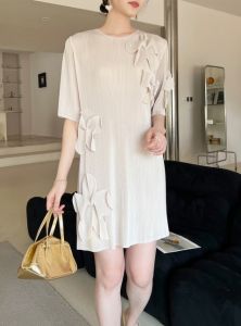 Miyake High-End Pleated Sweet Fresh Plus Size Loose Casual Dress #1883