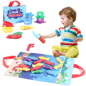 Plush Little Fishpond Set Baby Fishing Toys Simulating Fishing Games Color Number Cognition Fine Motor Training Montessori Toys