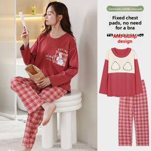 MiiOW | Pure Cotton One-Piece Long Sleeve Sleepwear Set For Women Spring Autumn Winter Home Clothes Soft Comfortable Breathable